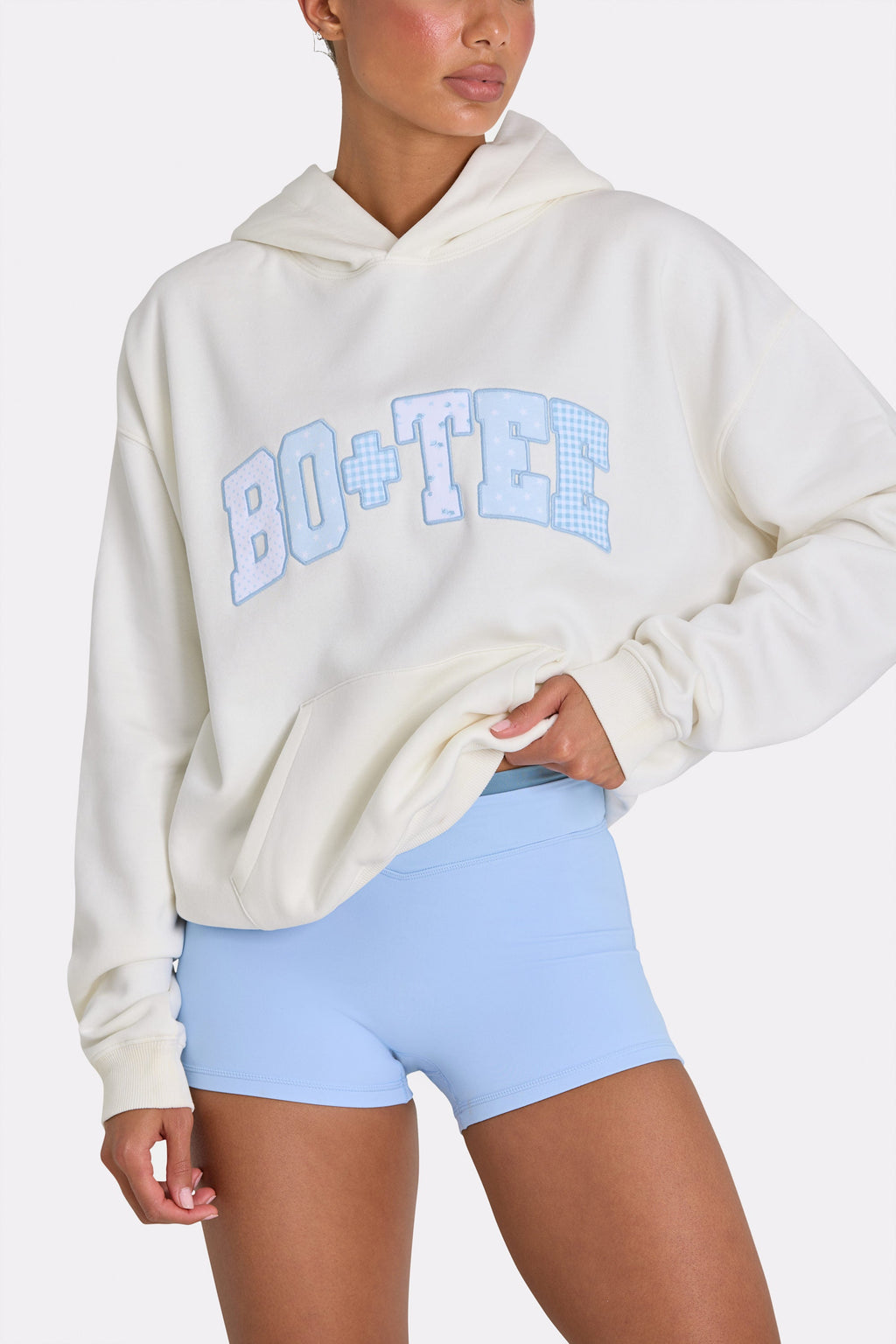 Chic Oversized Applique Hoodie in Coconut