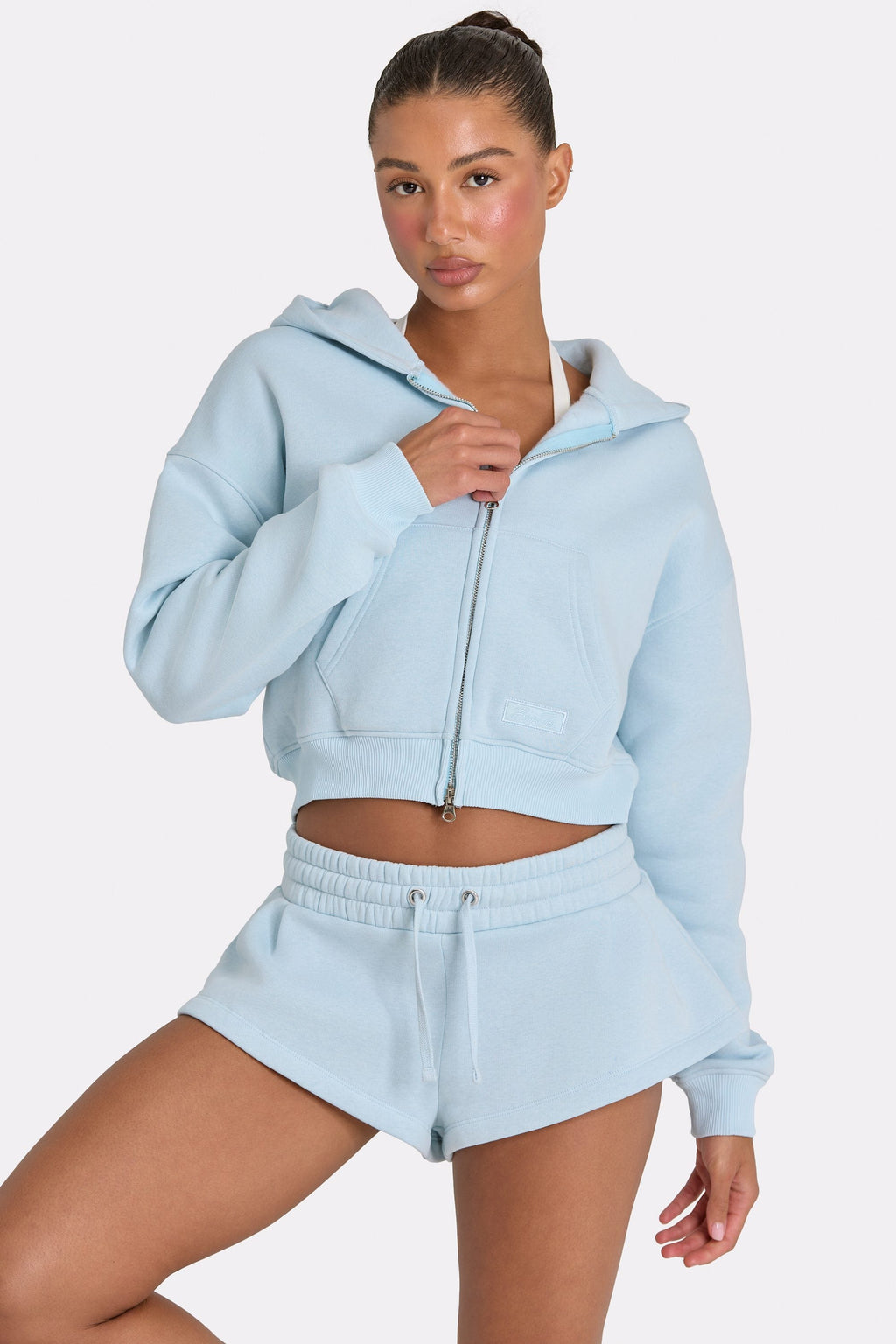 Chic Oversized Zip-Up Hoodie in Powder Blue
