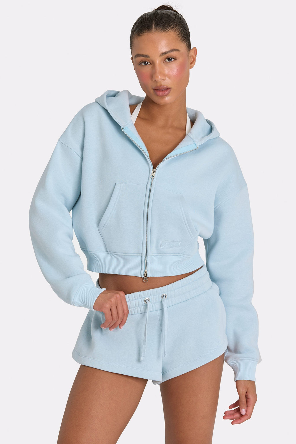 Chic Oversized Zip-Up Hoodie in Powder Blue