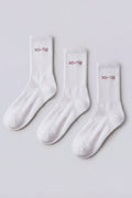 Chic Ribbed Half-Crew 3-Pack Socks in White Pink