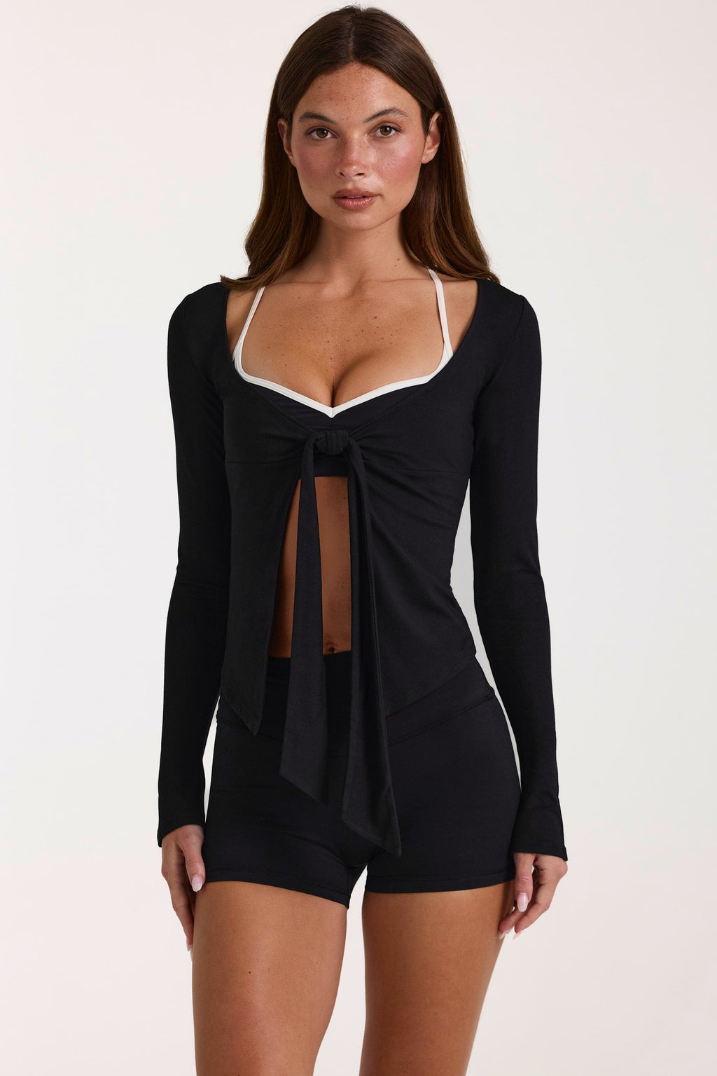 Chic ButterCloud Tie-Front Top in Black