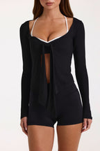 Chic ButterCloud Tie-Front Top in Black