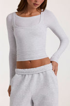 Chic ButterCloud Layered Top in Grey Marl