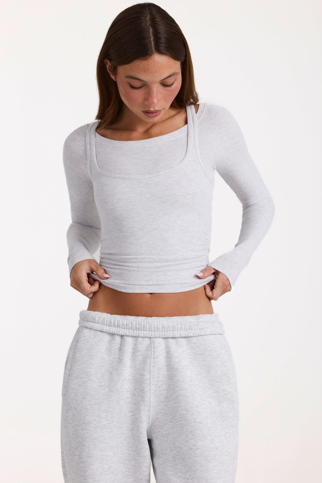 Chic ButterCloud Layered Top in Grey Marl