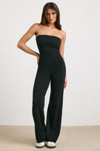 Chic Chunky Knit Bandeau Kick Flare Jumpsuit in Black