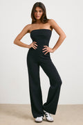 Chic Chunky Knit Bandeau Kick Flare Jumpsuit in Black