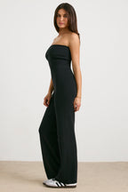 Chic Chunky Knit Bandeau Kick Flare Jumpsuit in Black