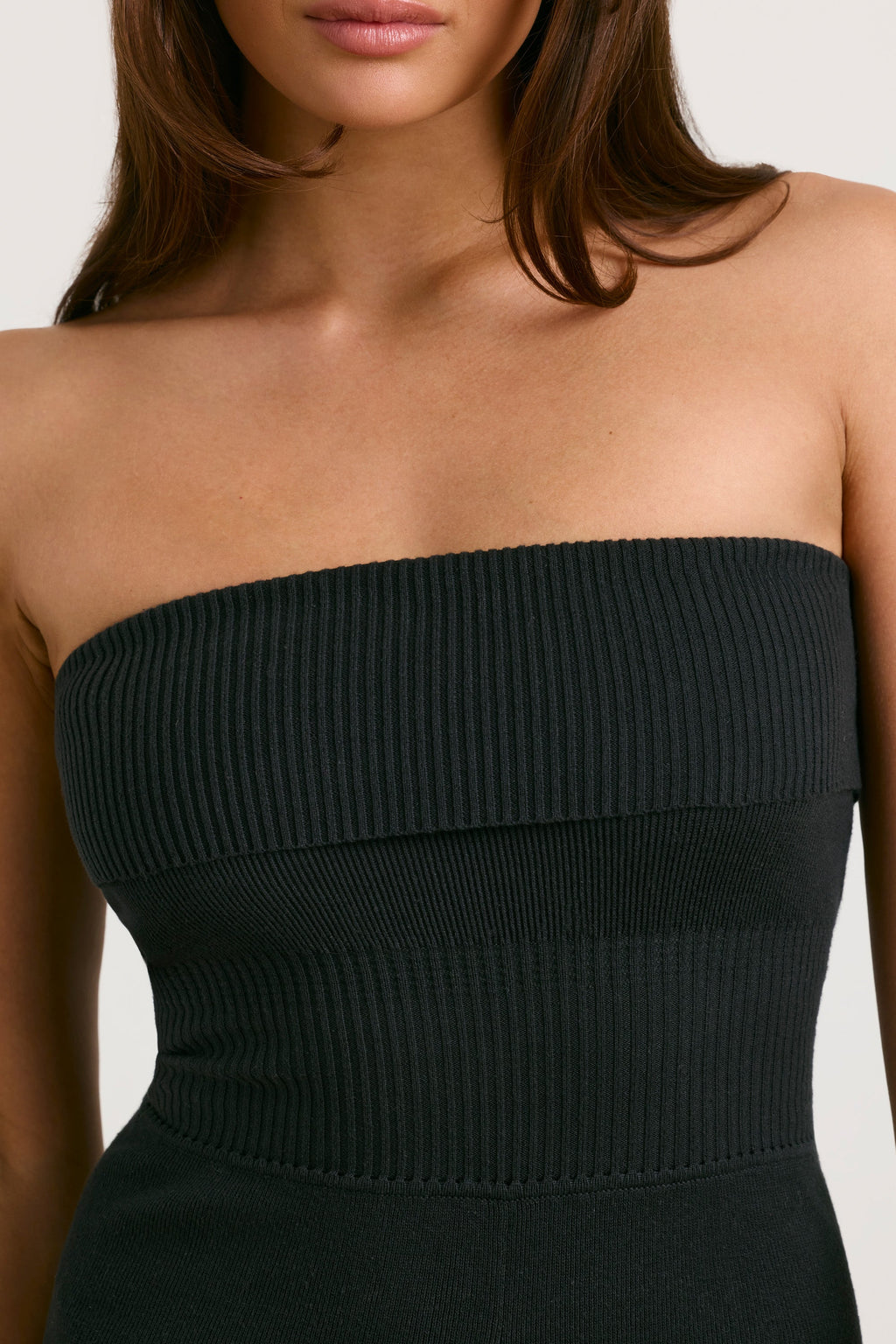 Chic Chunky Knit Bandeau Kick Flare Jumpsuit in Black