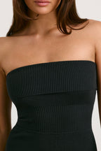 Chic Chunky Knit Bandeau Kick Flare Jumpsuit in Black