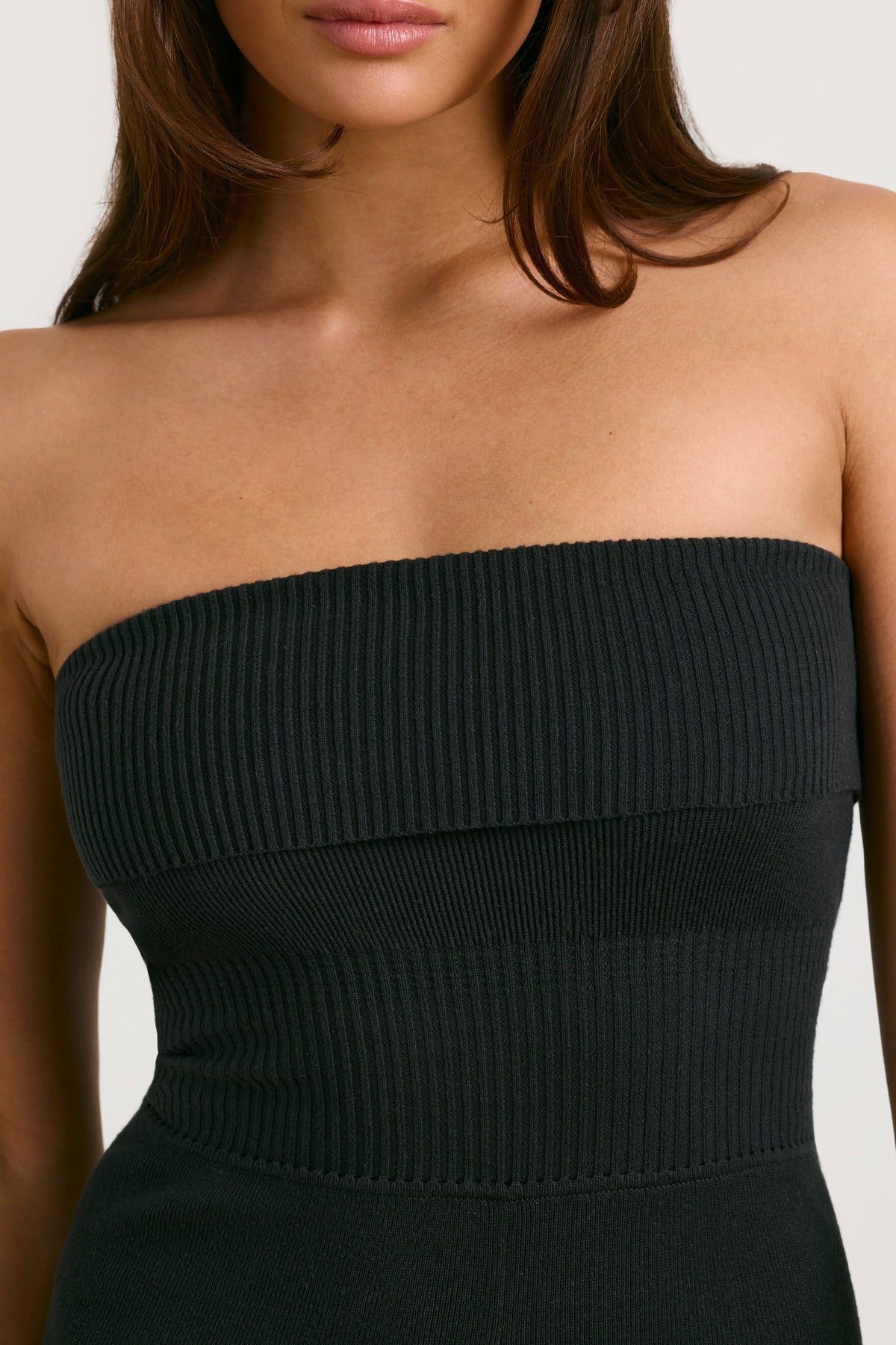 Chic Chunky Knit Bandeau Kick Flare Jumpsuit in Black