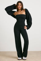 Chic Chunky Knit Bandeau Kick Flare Jumpsuit in Black