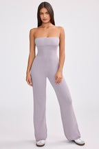 Chic Chunky Knit Bandeau Kick Flare Jumpsuit in Dusty Lavender