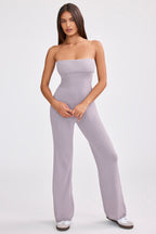 Chic Chunky Knit Bandeau Kick Flare Jumpsuit in Dusty Lavender