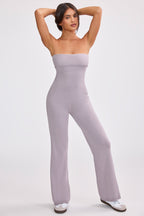 Chic Chunky Knit Bandeau Kick Flare Jumpsuit in Dusty Lavender