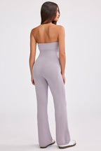 Chic Chunky Knit Bandeau Kick Flare Jumpsuit in Dusty Lavender