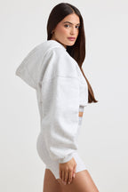Chic Stretch Cotton Fleece Cropped Hoodie in Grey Marl