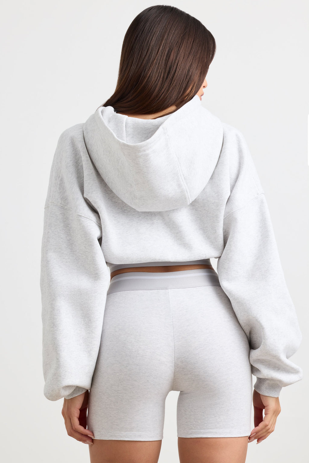 Chic Stretch Cotton Fleece Cropped Hoodie in Grey Marl