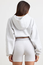 Chic Stretch Cotton Fleece Cropped Hoodie in Grey Marl
