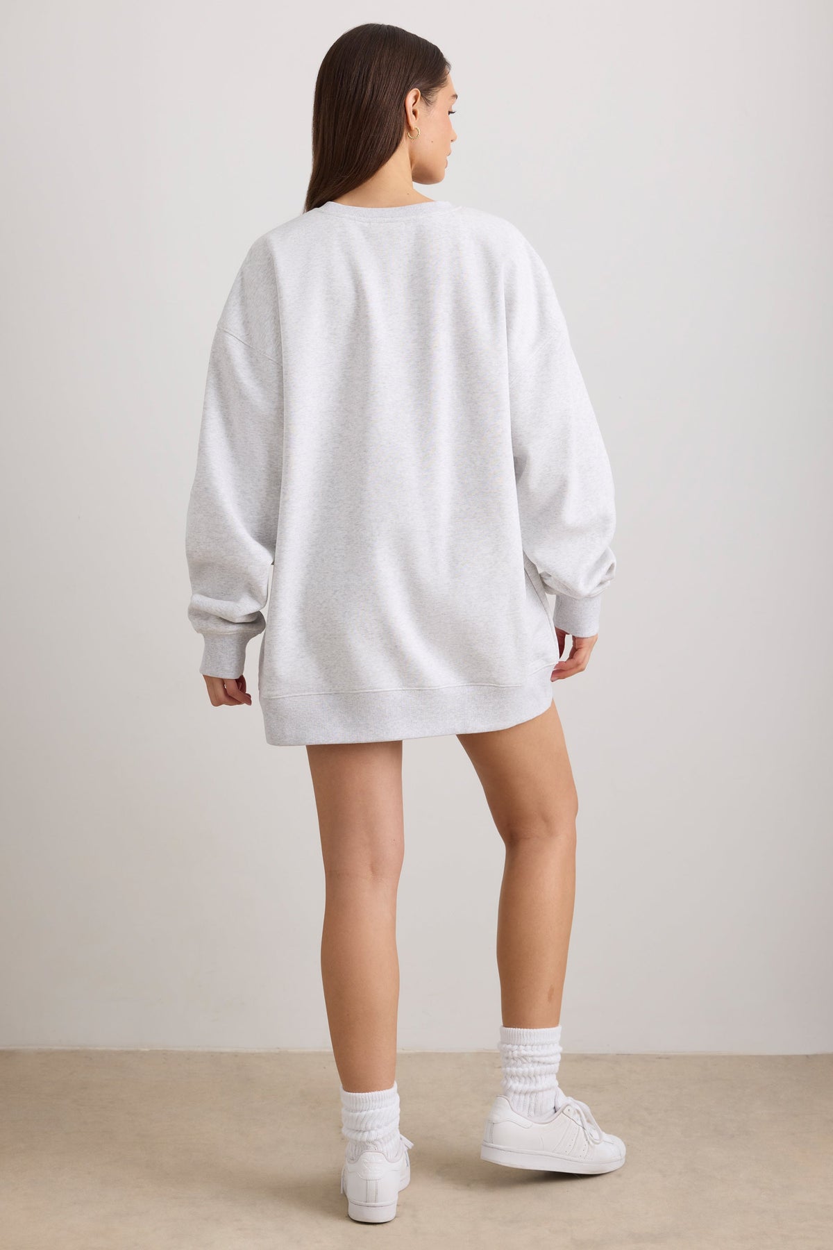 Chic Oversized Crew Neck Sweatshirt in Grey Marl