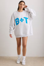 Chic Oversized Crew Neck Sweatshirt in Grey Marl