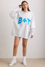 Chic Oversized Crew Neck Sweatshirt in Grey Marl