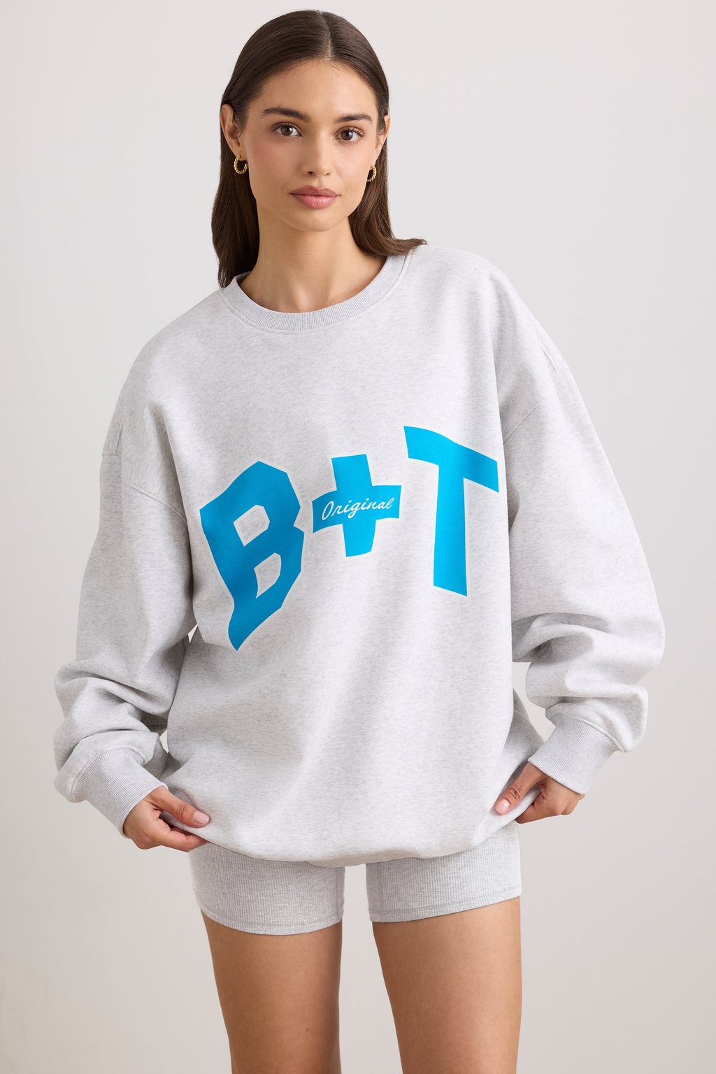 Chic Oversized Crew Neck Sweatshirt in Grey Marl