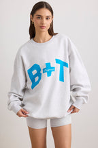 Chic Oversized Crew Neck Sweatshirt in Grey Marl