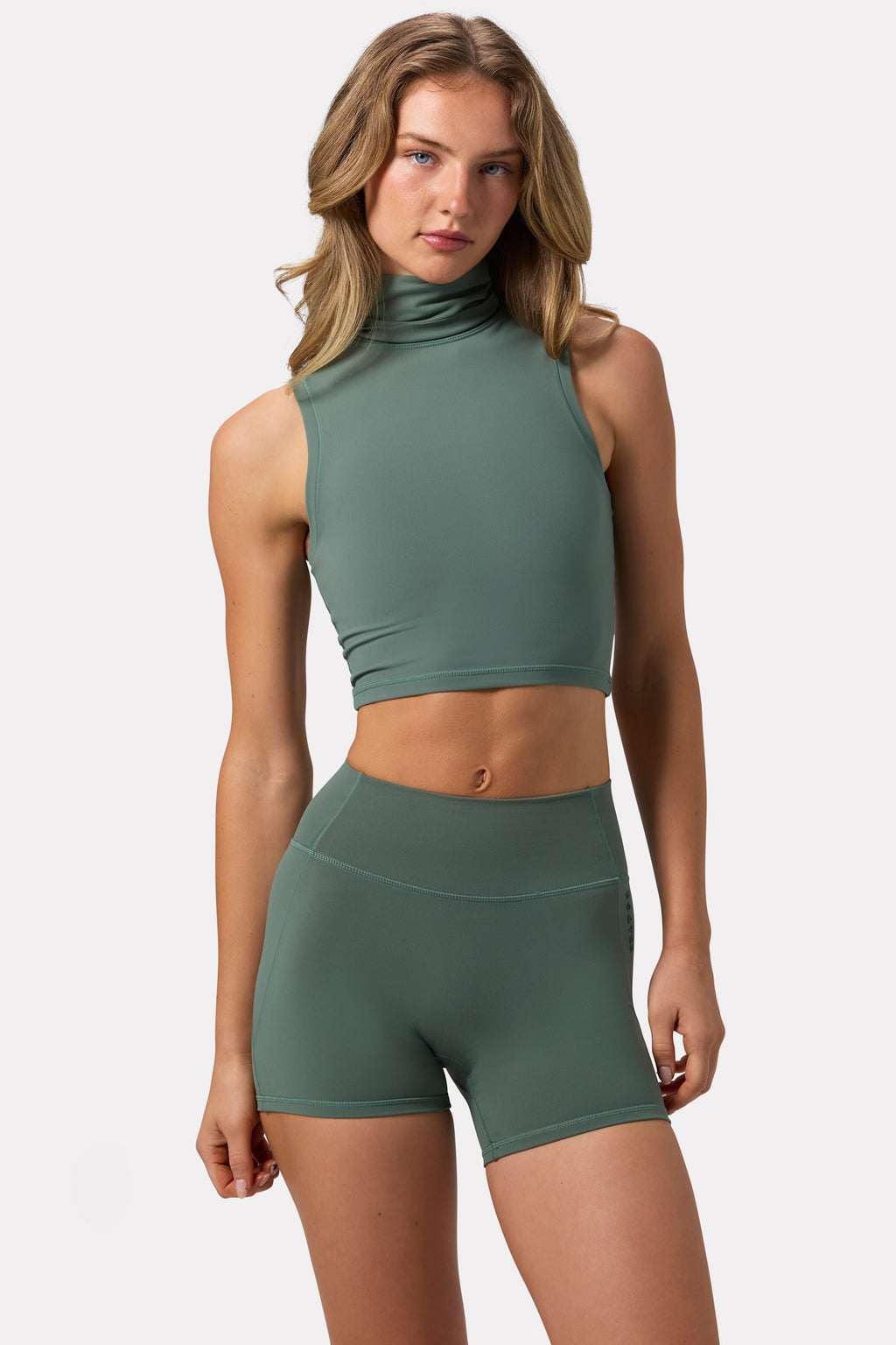 Chic Soft Active Turtleneck Tank Top in Khaki