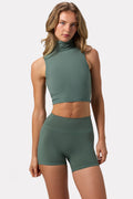 Chic Soft Active Turtleneck Tank Top in Khaki