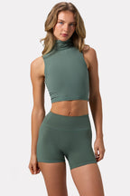 Chic Soft Active Turtleneck Tank Top in Khaki