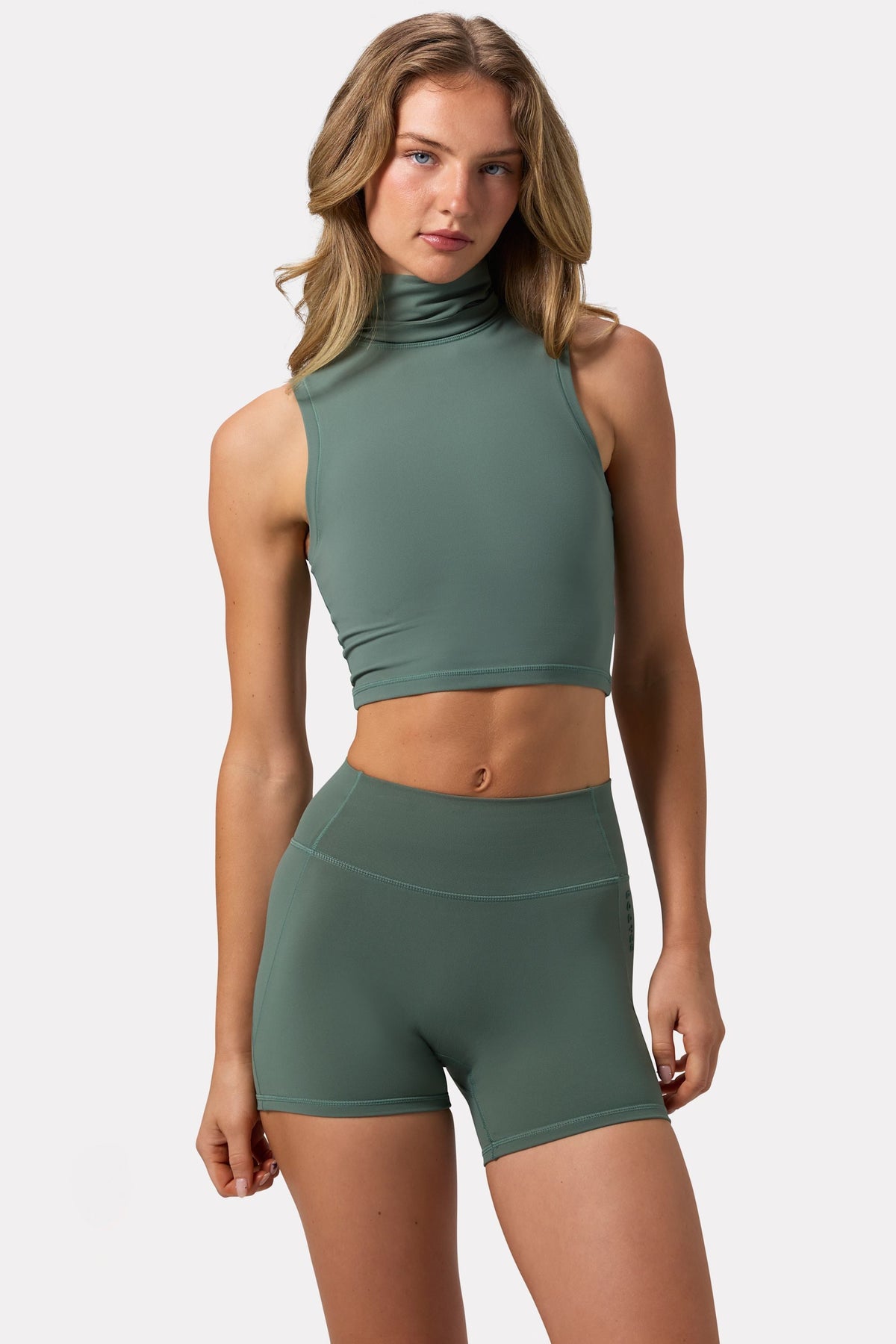 Chic Soft Active Turtleneck Tank Top in Khaki