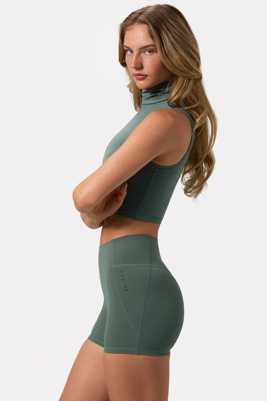 Chic Soft Active Turtleneck Tank Top in Khaki