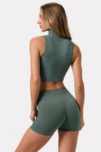 Chic Soft Active Turtleneck Tank Top in Khaki