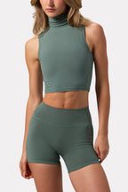 Chic Soft Active Turtleneck Tank Top in Khaki