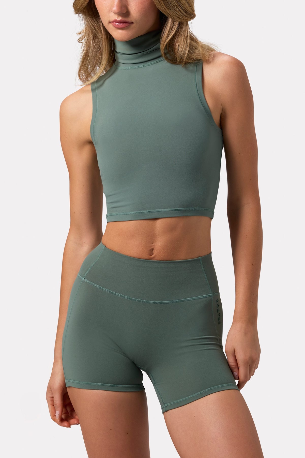 Chic Soft Active Turtleneck Tank Top in Khaki