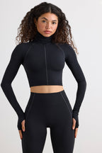 Chic Soft Active Turtleneck Crop Top in Black