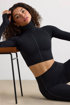 Chic Soft Active Turtleneck Crop Top in Black