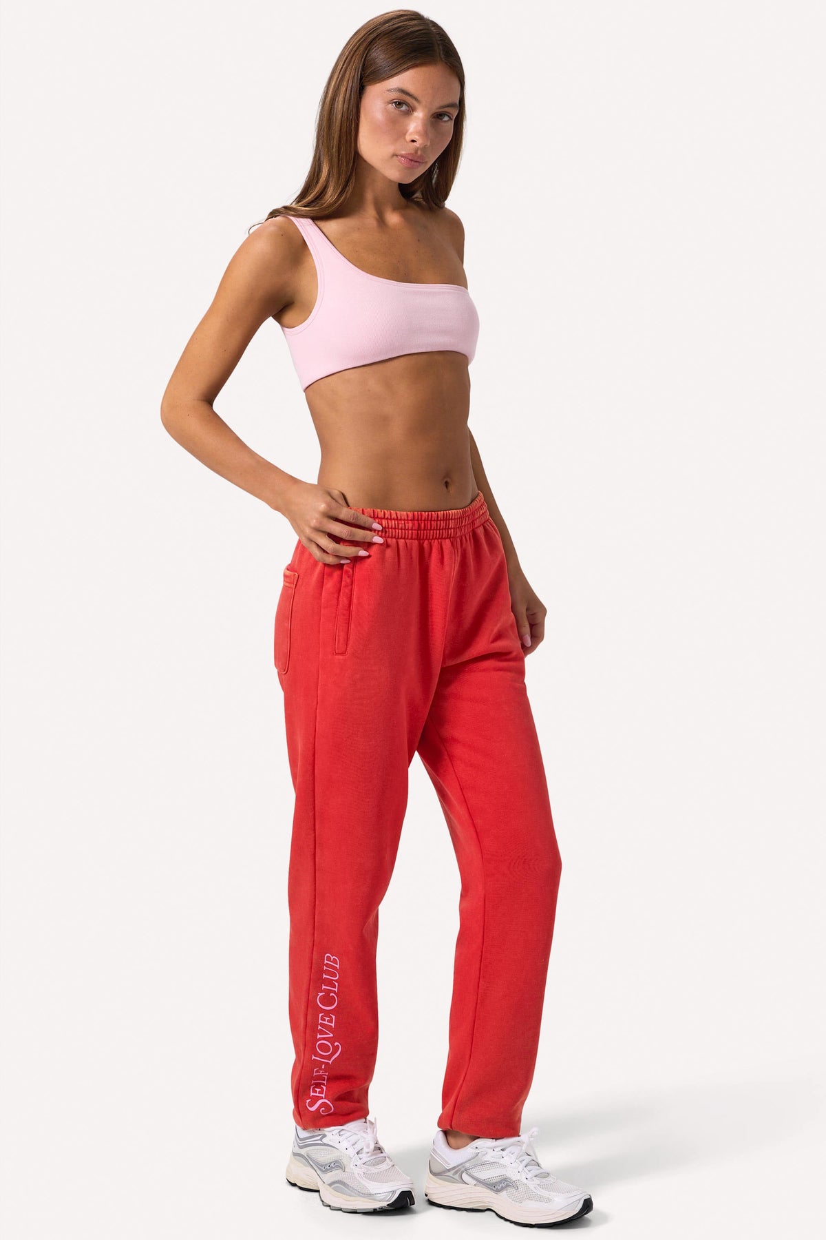 Chic Brushed Jersey Oversized Joggers in Red