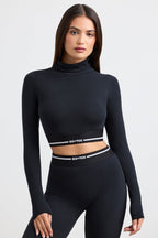 Chic Backless Turtleneck Long-Sleeve Crop Top in Black