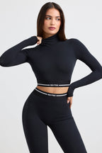Chic Backless Turtleneck Long-Sleeve Crop Top in Black