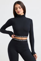 Chic Backless Turtleneck Long-Sleeve Crop Top in Black