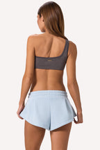 Chic One-Shoulder Sports Bra in Washed Charcoal