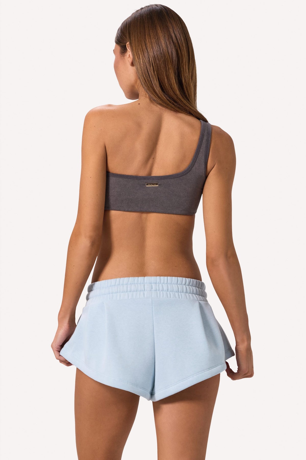 Chic One-Shoulder Sports Bra in Washed Charcoal