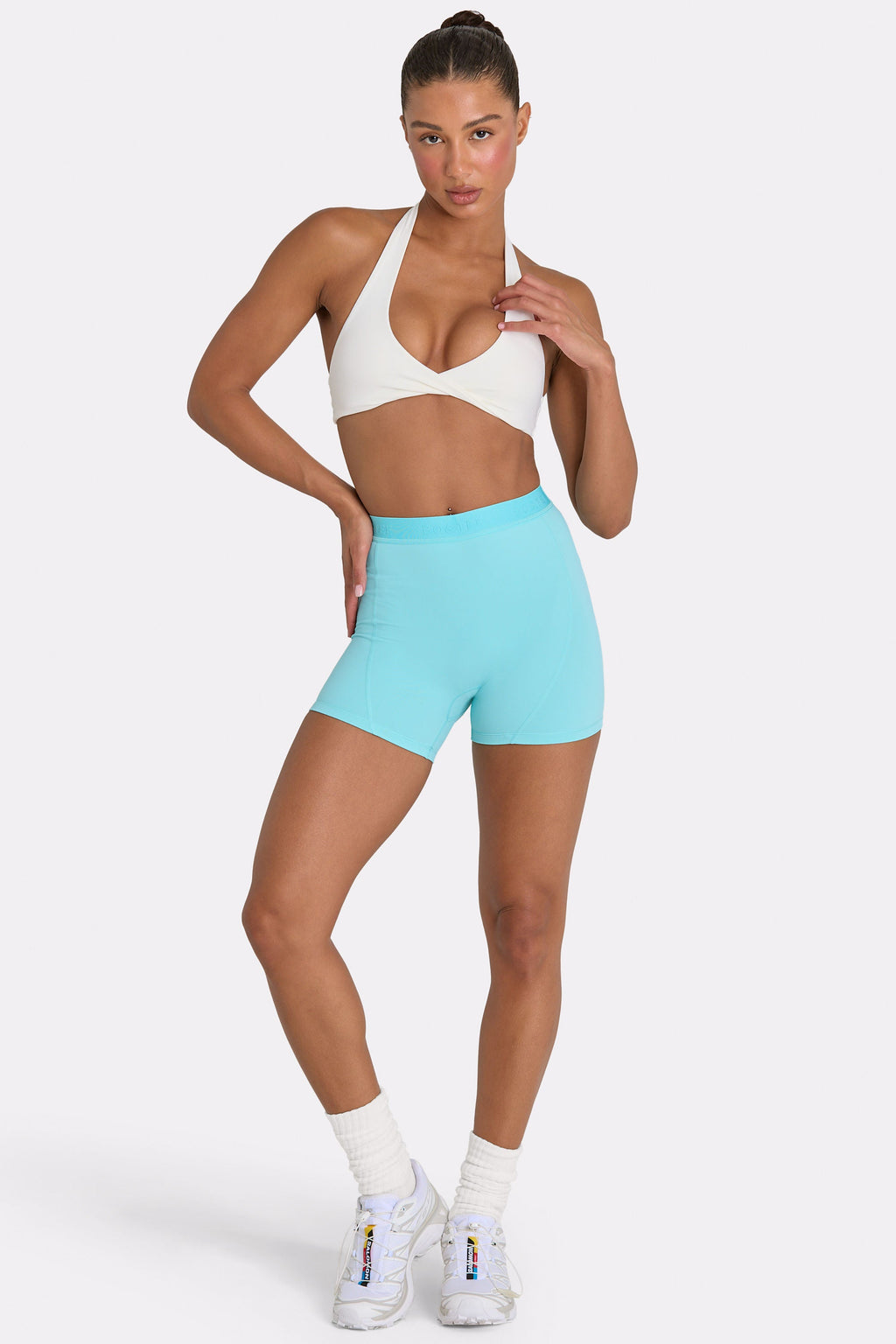 Chic Soft Active Mini Shorts in Aqua