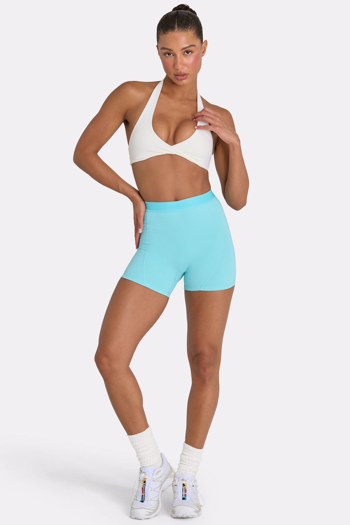 Chic Soft Active Mini Shorts in Aqua