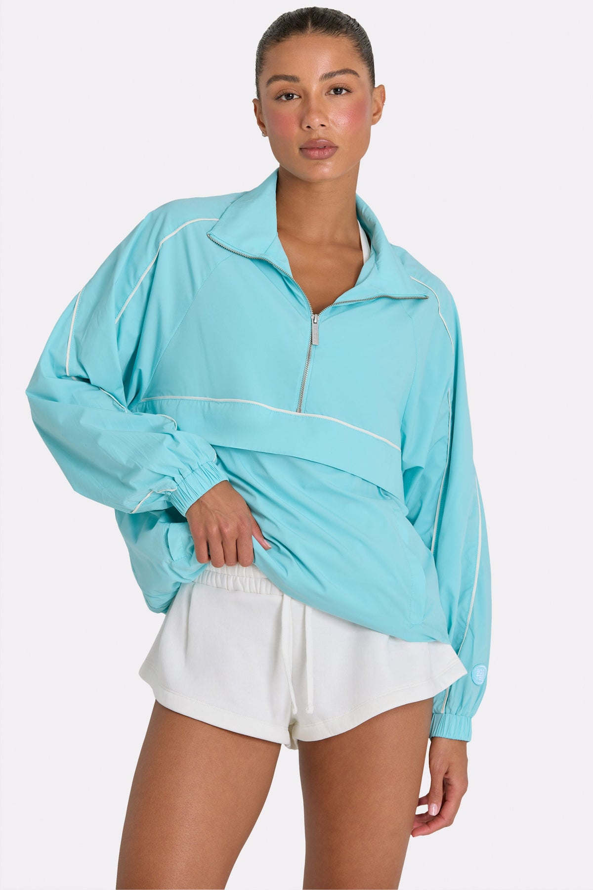 Chic Oversized Track Jacket in Aqua