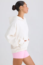 Chic Textured Cotton Jersey Graphic Print Hoodie in White