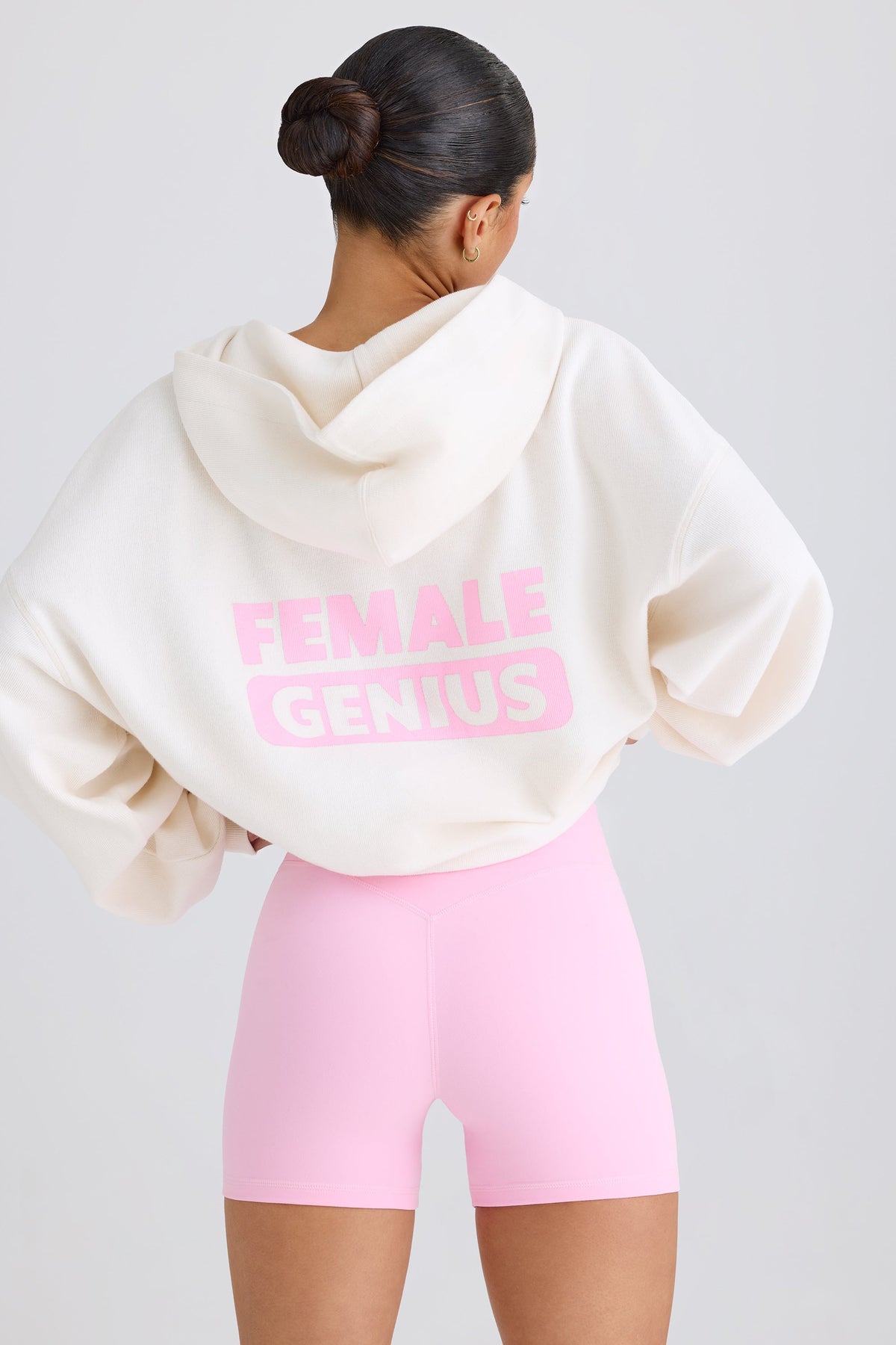 Chic Textured Cotton Jersey Graphic Print Hoodie in White