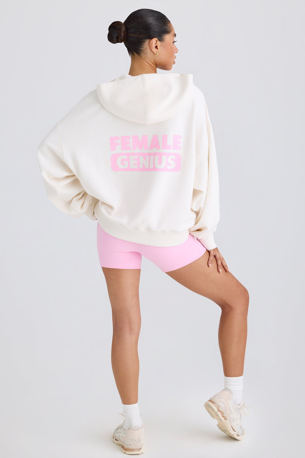Chic Textured Cotton Jersey Graphic Print Hoodie in White