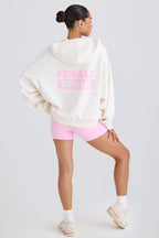 Chic Textured Cotton Jersey Graphic Print Hoodie in White